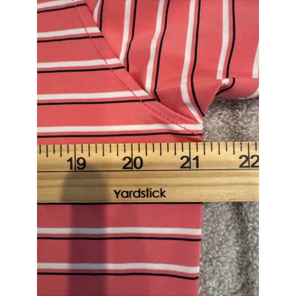 Footjoy Polo Shirt Mens M PINK/BLUE STRIPE SS Golf Performance ATHLETIC FIT - Picture 11 of 16